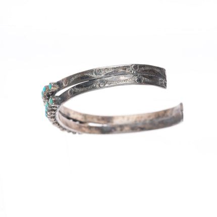 6.2" c1940's Zuni sterling silver 2 row snake eye turquoise cuff bracelet slim