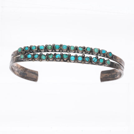 6.2" c1940's Zuni sterling silver 2 row snake eye turquoise cuff bracelet slim