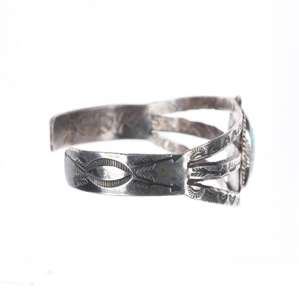 7" 30's-40's Navajo sterling silver arrow stamped cuff bracelet w/Nice turquoise