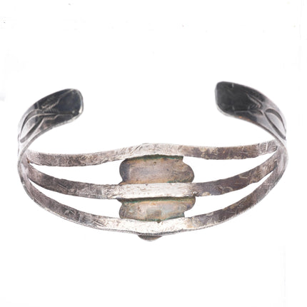 7" 30's-40's Navajo sterling silver arrow stamped cuff bracelet w/Nice turquoise