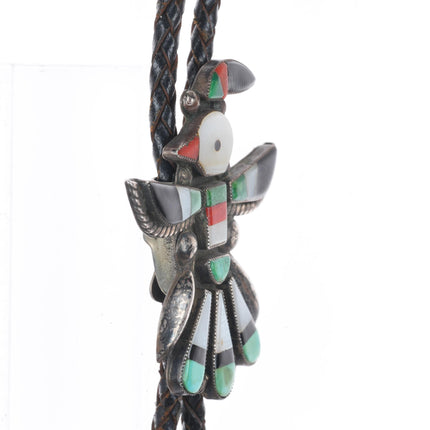 c1960 c--31 Vintage Zuni sterling silver channel inlay thunderbird bolo tie