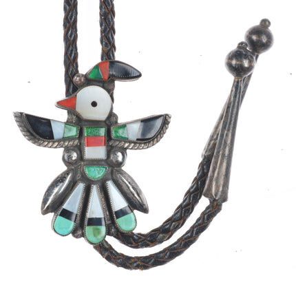 c1960 c--31 Vintage Zuni sterling silver channel inlay thunderbird bolo tie