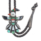 c1960 c--31 Vintage Zuni sterling silver channel inlay thunderbird bolo tie