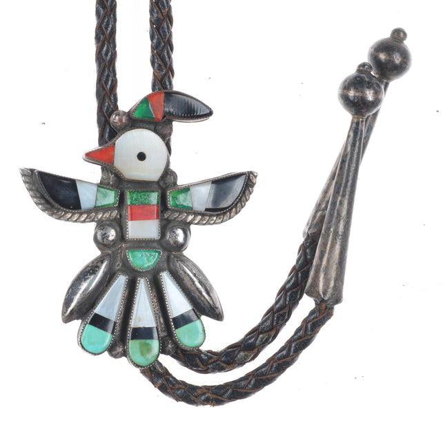 c1960 c--31 Vintage Zuni sterling silver channel inlay thunderbird bolo tie