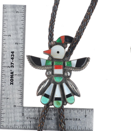 c1960 c--31 Vintage Zuni sterling silver channel inlay thunderbird bolo tie