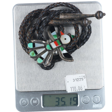 c1960 c--31 Vintage Zuni sterling silver channel inlay thunderbird bolo tie