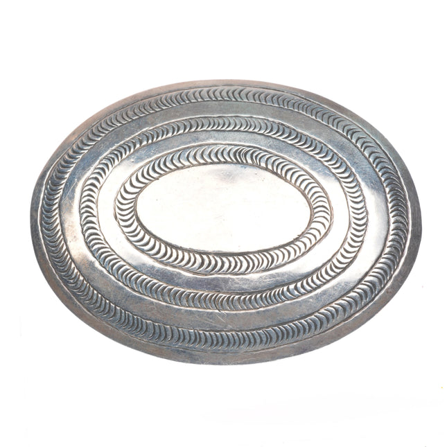 CJ vintage Navajo sterling silver hand stamped belt buckle