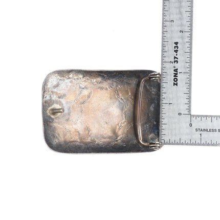 Vintage Navajo sterling silver spiderweb stamped turquoise belt buckle