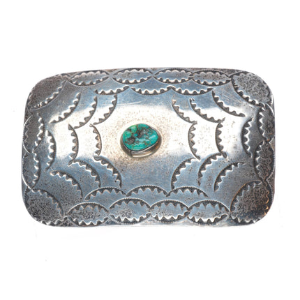 Vintage Navajo sterling silver spiderweb stamped turquoise belt buckle