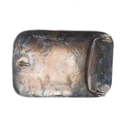 Vintage Navajo sterling silver spiderweb stamped turquoise belt buckle