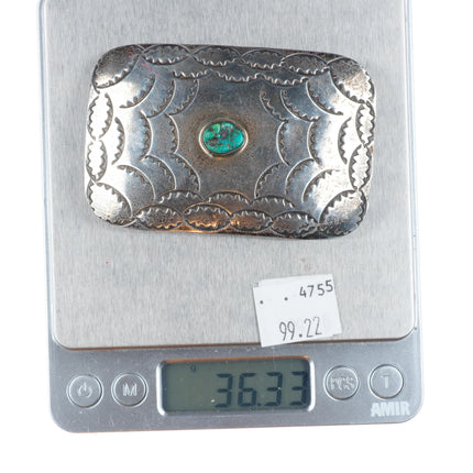 Vintage Navajo sterling silver spiderweb stamped turquoise belt buckle