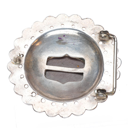 Vintage Navajo sterling silver concho style round belt buckle w/ nice turquoise