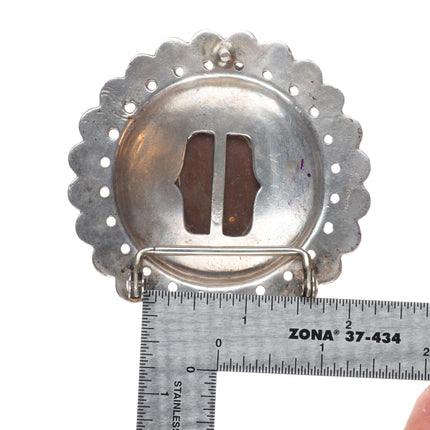 Vintage Navajo sterling silver concho style round belt buckle w/ nice turquoise