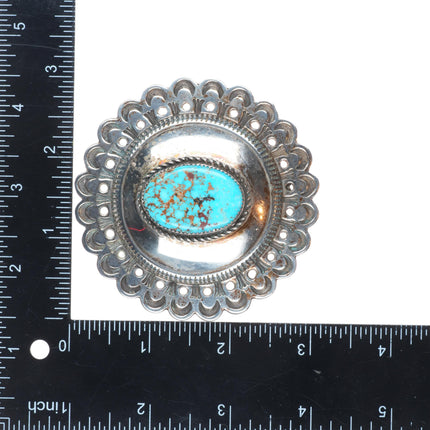 Vintage Navajo sterling silver concho style round belt buckle w/ nice turquoise