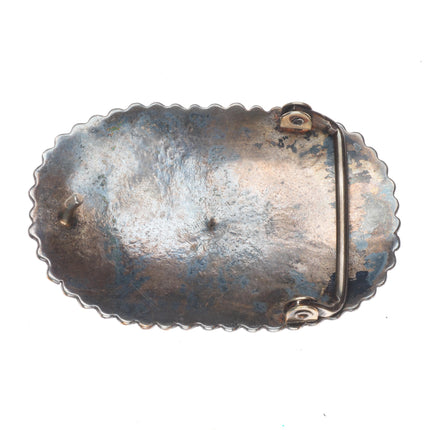 Vintage Navajo sterling silver belt buckle chiseled design with turquoise