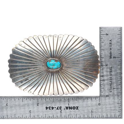 Vintage Navajo sterling silver belt buckle chiseled design with turquoise