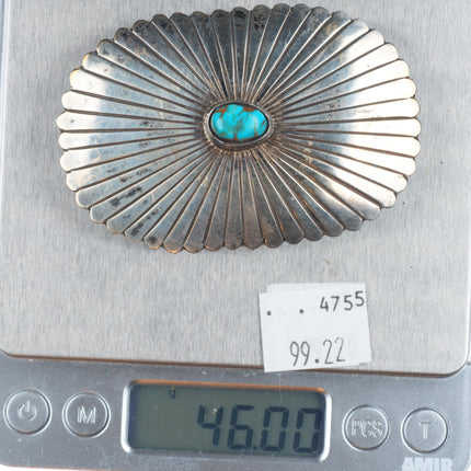 Vintage Navajo sterling silver belt buckle chiseled design with turquoise