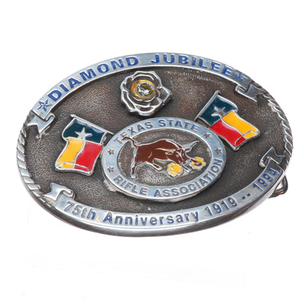 Heavy Sterling silver Texas State Rife Association belt buckle 1993