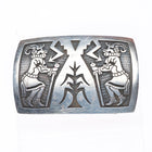 Alde Qumyintewa Hopi overlay kachina/corn sterling silver belt buckle