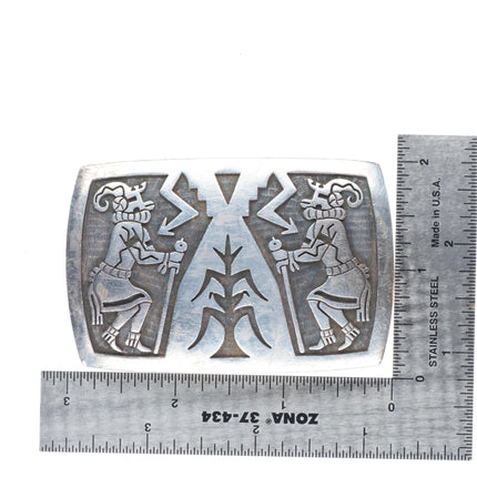 Alde Qumyintewa Hopi overlay kachina/corn sterling silver belt buckle