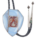 Big vintage southwestern sterling silver agate channel inlay bolo tie