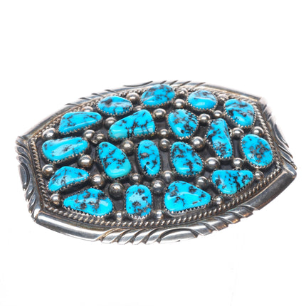 Tommy Moore Navajo sterling silver Kingman turquoise cluster belt buckle