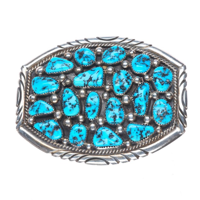 Tommy Moore Navajo sterling silver Kingman turquoise cluster belt buckle