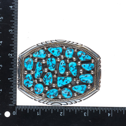 Tommy Moore Navajo sterling silver Kingman turquoise cluster belt buckle
