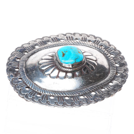 Vintage Navajo sterling silver pierced edge concho belt buckle with turquoise