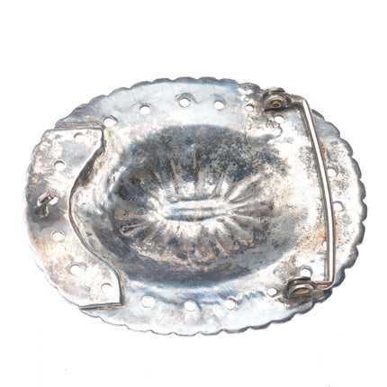 Vintage Navajo sterling silver pierced edge concho belt buckle with turquoise