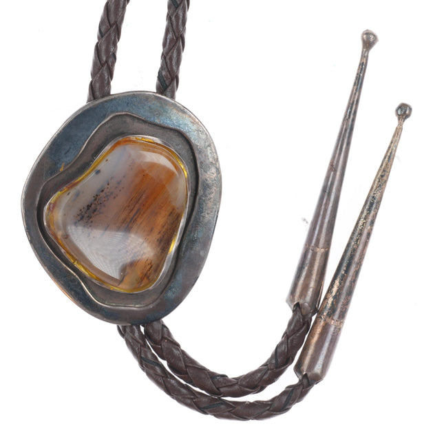c1970 Vintage Navajo freeform sterling silver agate southwestern bolo tie