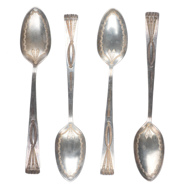 c1940's Vintage Navajo sterling silver hand stamped spoon set