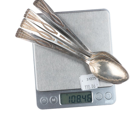 c1940's Vintage Navajo sterling silver hand stamped spoon set