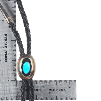 small Vintage Navajo shadowbox sterling silver turquoise bolo tie