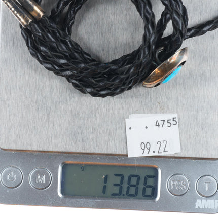 small Vintage Navajo shadowbox sterling silver turquoise bolo tie