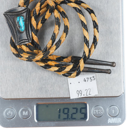 small 40's-50's Navajo vintage sterling silver bolo tie w/ nice turquoise