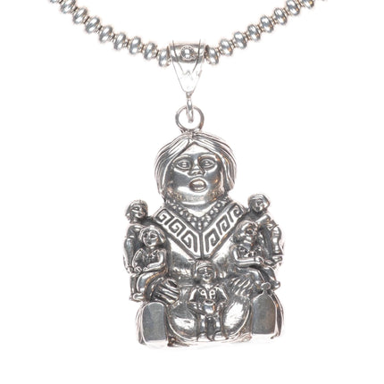 Vintage Southwestern sterling silver storyteller doll pendant/beaded necklace