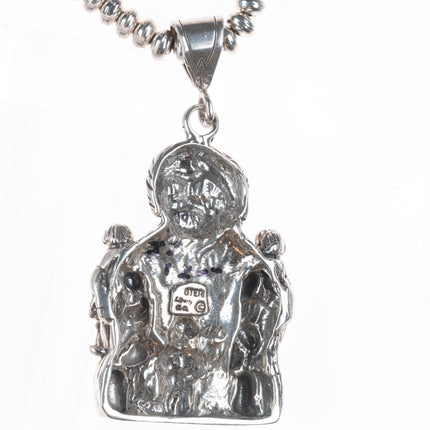 Vintage Southwestern sterling silver storyteller doll pendant/beaded necklace