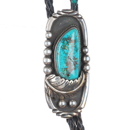 Vintage c1970 Ivan V Navajo sterling silver high grade turquoise bolo tie