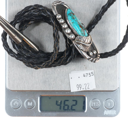 Vintage c1970 Ivan V Navajo sterling silver high grade turquoise bolo tie