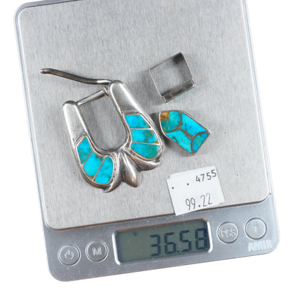 40's-50's Zuni Blue Gem Turquoise sterling silver 5/8" ranger belt buckle set