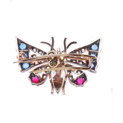 Antique 10k gold Diamond, Sapphire, Ruby, pearl  butterfly pendant/pin/brooch