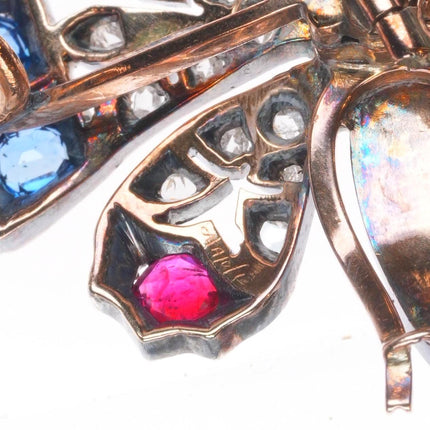 Antique 10k gold Diamond, Sapphire, Ruby, pearl  butterfly pendant/pin/brooch