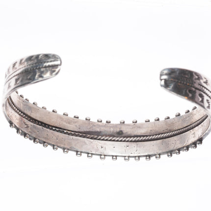 6" 30's-40's Zuni double row snake eye turquoise sterling silver cuff bracelet