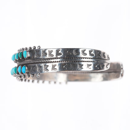 6" 30's-40's Zuni double row snake eye turquoise sterling silver cuff bracelet