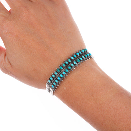 6" 30's-40's Zuni double row snake eye turquoise sterling silver cuff bracelet
