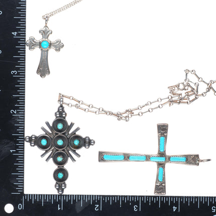 Vintage Navajo/Zuni sterling silver/turquoise snake eye cross lot/collection