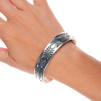 7" Kirk Smith Navajo heavy stamped sterling silver stacker cuff bracelet
