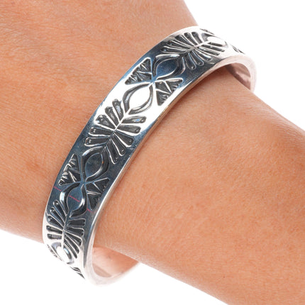7" Kirk Smith Navajo heavy stamped sterling silver stacker cuff bracelet