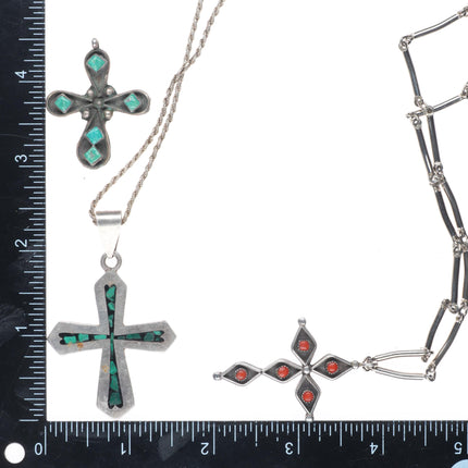 Vintage Navajo/Zuni sterling silver/turquoise snake eye cross collection/lot